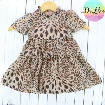Detské oblečenie krátky rukáv moderný Čínsky výrobca baby šaty leopard deti hnedé oblečenie, móda pre dievčatko